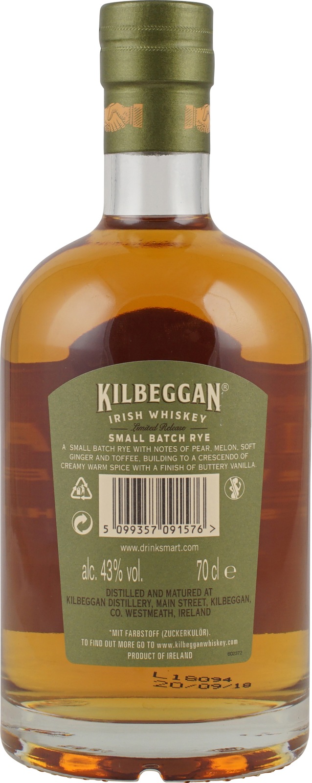 Kilbeggan Rye Small Batch Irish Whiskey