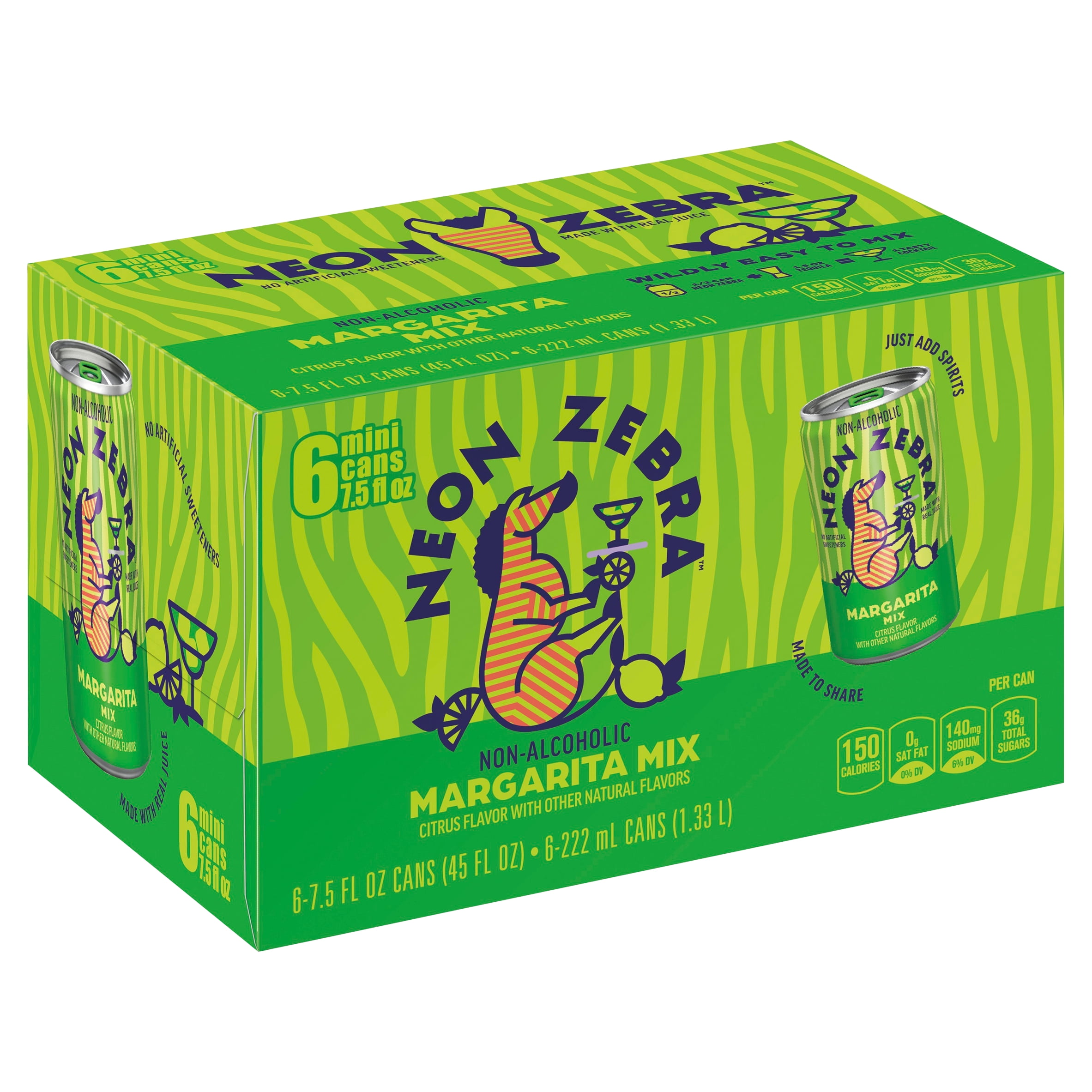 Neon Zebra Margarita Mix Non-Alcoholic 6 Pack Cans