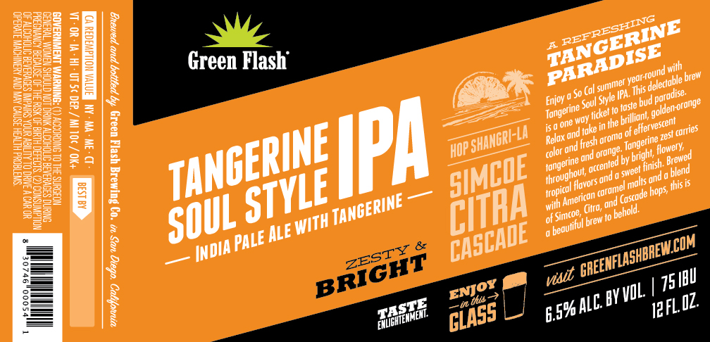 Green Flash Tangerine Soul IPA 6 Pack Bottles