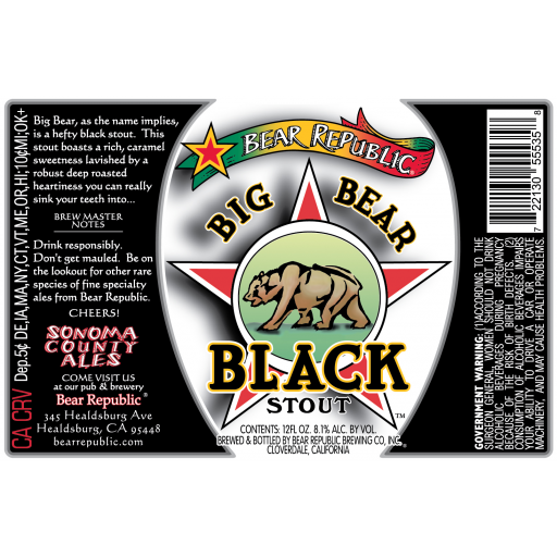 Bear Republic Bear Blk Stout 6 Pack Bottles